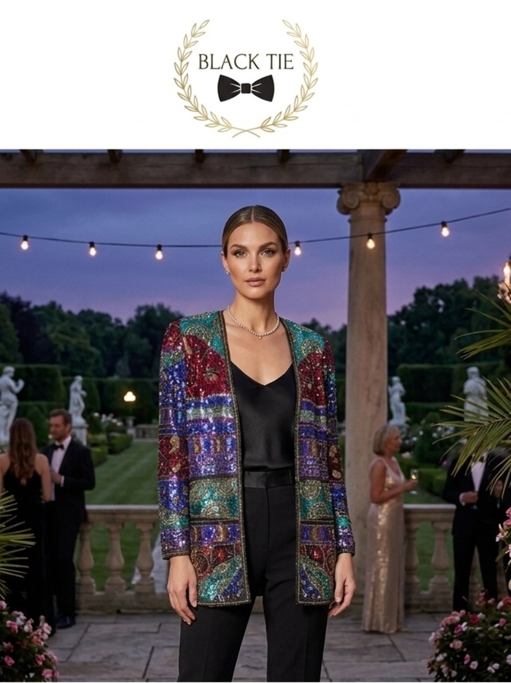Vintage Black Tie Sequin Multi-Color Open Blazer